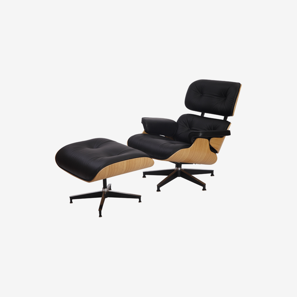 Emma Lounge Chair and Ottoman – Black Natural Oak