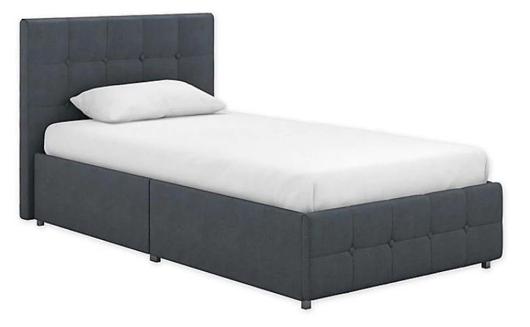 EveryRoom Ryder Twin Linen Upholstered Bed Frame with Storage in Blue