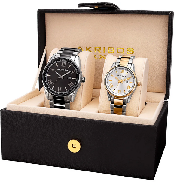 His & Hers Quartz Two-Tone Stainless Steel Bracelet Watch Set