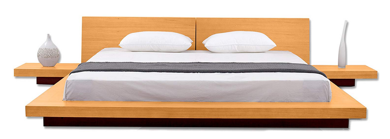 Matisse Fujian Modern Oak Platform Bed + 2 Night Stands