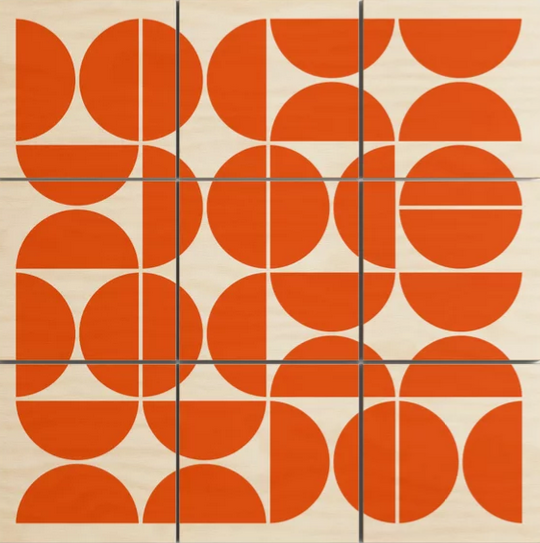 Mid Century Modern Geometric 04 Orange Wood Wall Art