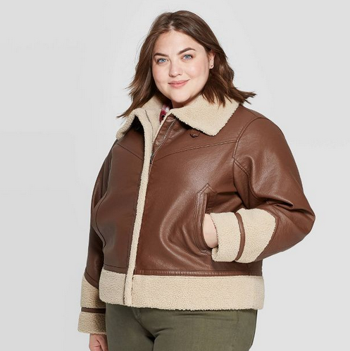 Plus Size Sherpa Moto Jacket