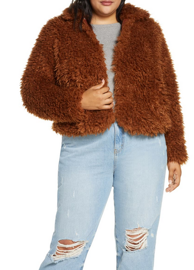 R29 x ELOQUII Curly Faux Fur Bomber Jacket